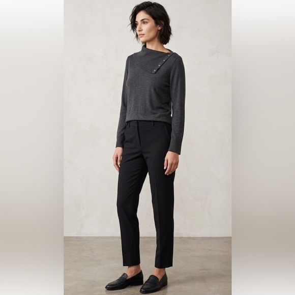 Cable & Gauge Sweaters - Cable & Gauge Charcoal Gray Asymmetric Neck Sweater - Pearl Detail - Size S/P
